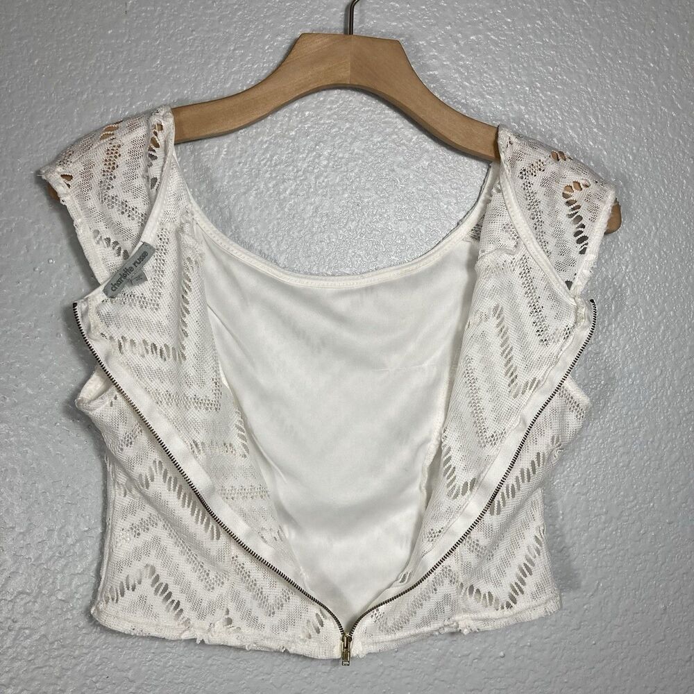 Vtg Y2K Lace Crop Top Sz M Charlotte Russe Halter White Coquette Romantic Fairy - Picture 7 of 9